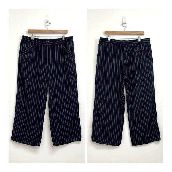 Eileen Fisher Cropped Wide Leg Tencel Pants Elastic Waist Lightweight - Large - Picture 13 of 14